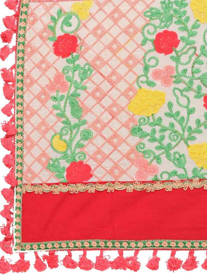 Peach Floral Embroidered Linen Festive Dupatta - VJV Now