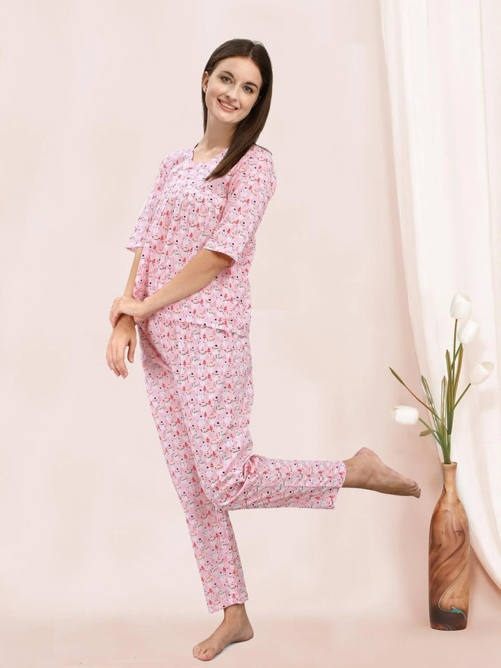 Pink Flamingo Quirky Cotton Nightsuit - VJV Now