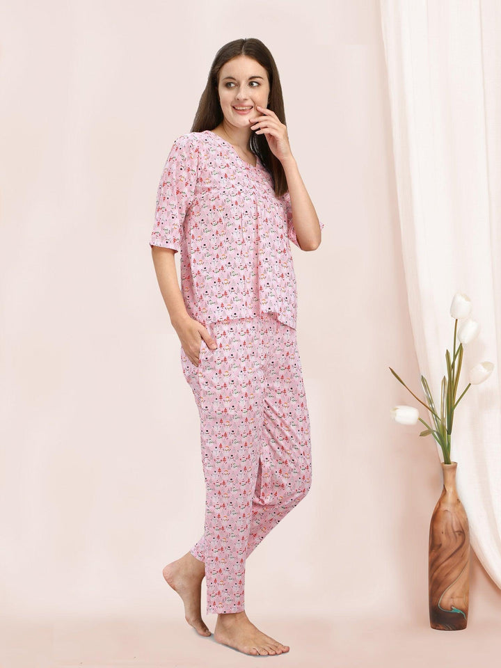 Pink Flamingo Quirky Cotton Nightsuit - VJV Now