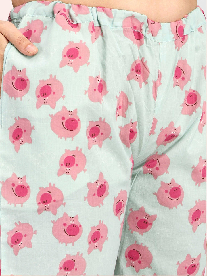 Pink Pigy Quirky Printed Cotton Pajama Set - VJV Now