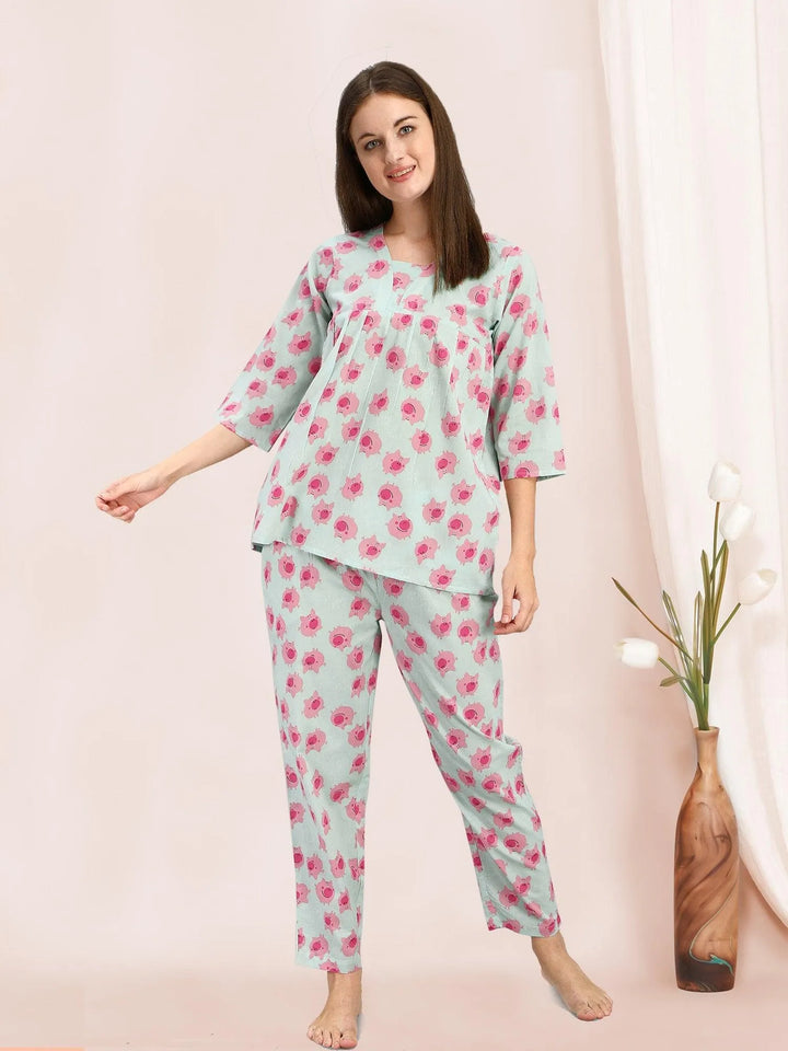 Pink Pigy Quirky Printed Cotton Pajama Set - VJV Now