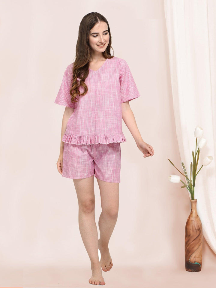 Pink Pleated V-Neck Night Top & Short Pant - VJV Now