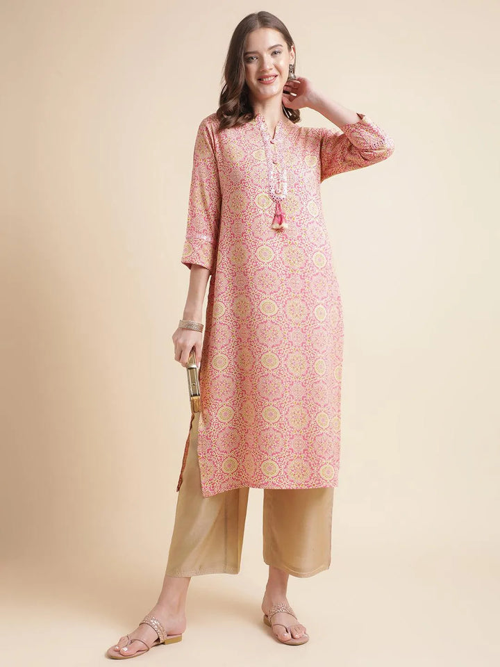 Pink Traditional Bandhani Printed Kurti - VJV Now