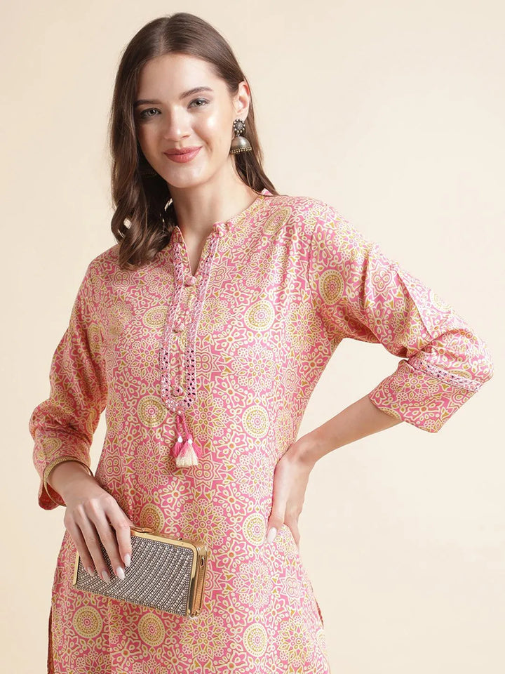 Pink Traditional Bandhani Printed Kurti - VJV Now