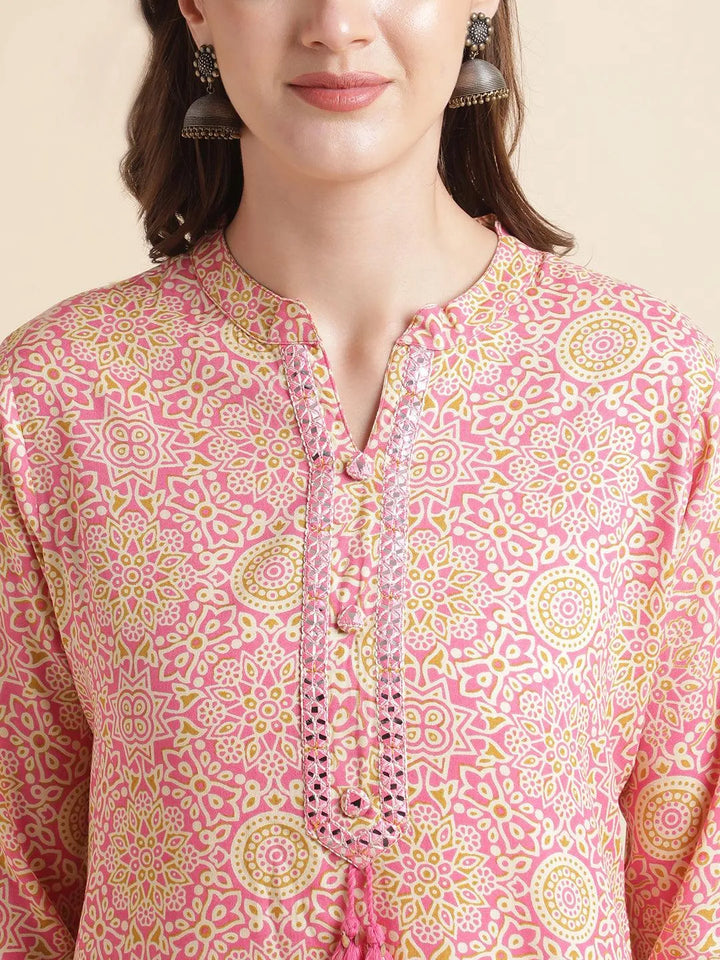 Pink Traditional Bandhani Printed Kurti - VJV Now