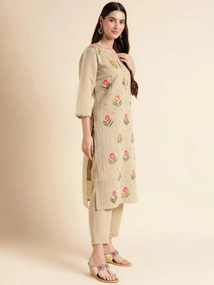 Pista green floral print kurta suit with fancy dupatta set - VJV Now