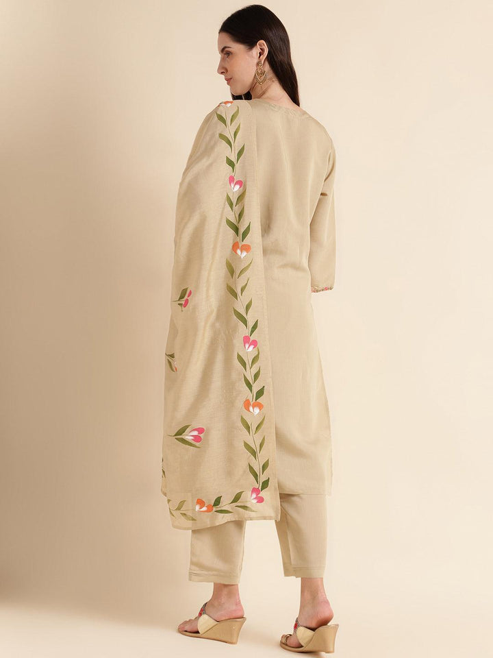 Pista green floral print kurta suit with fancy dupatta set - VJV Now