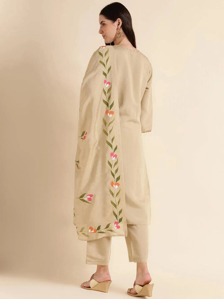 Pista green floral print kurta suit with fancy dupatta set - VJV Now