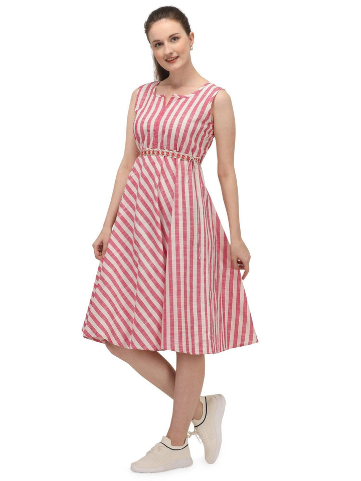 Pretty Pink Holiday Striped Cotton Dress - VJV Now