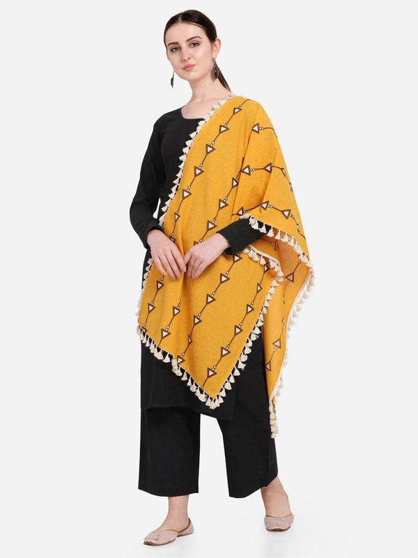 Pure Khadi Mustured stole or Dupatta with Off White Tassel Lace - VJV Now