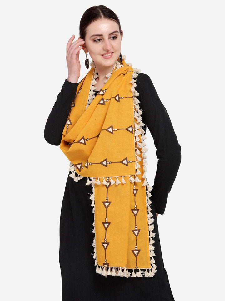 Pure Khadi Mustured stole or Dupatta with Off White Tassel Lace - VJV Now
