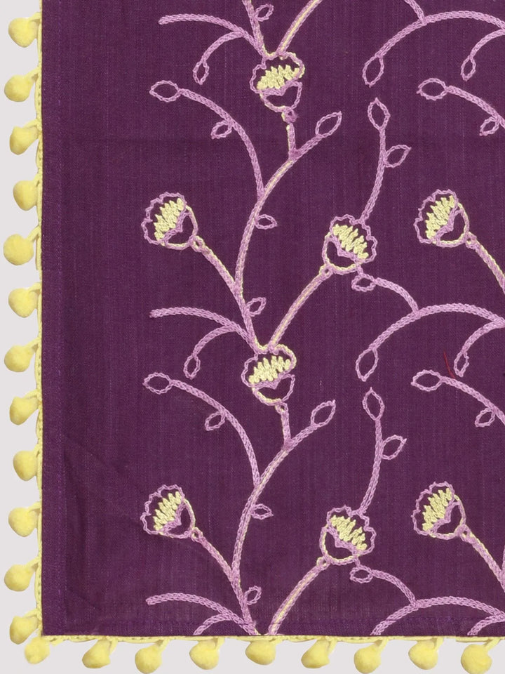 Purple Khadi Dupatta or stole With Yellow Pompom - VJV Now