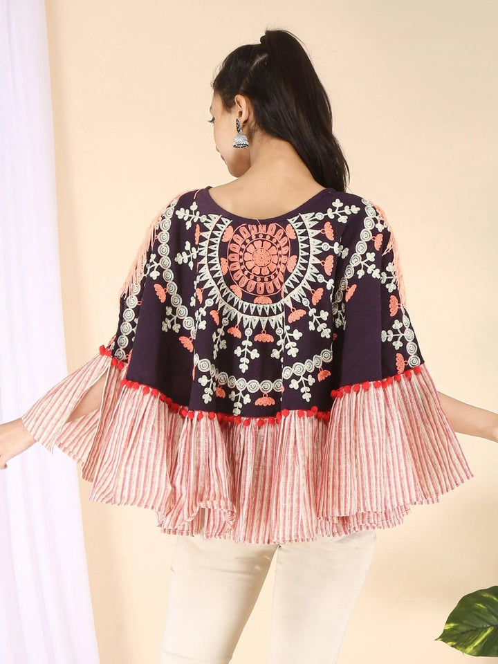 Purple Sunrays Embroidered Circular Cape - VJV Now