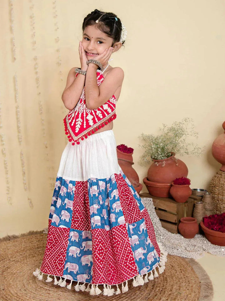 Red Elephant Checkered Wedding Lehenga Choli for Girls 0 5 YRS