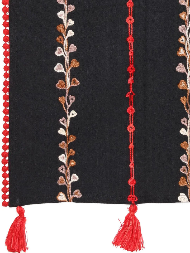 Red Little Hearts Khadi Black Embroidered Stole/Scarf - VJV Now