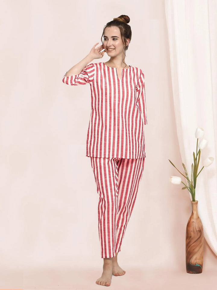 Red Stripe Pure Linen Summer Pajama Set - VJV Now