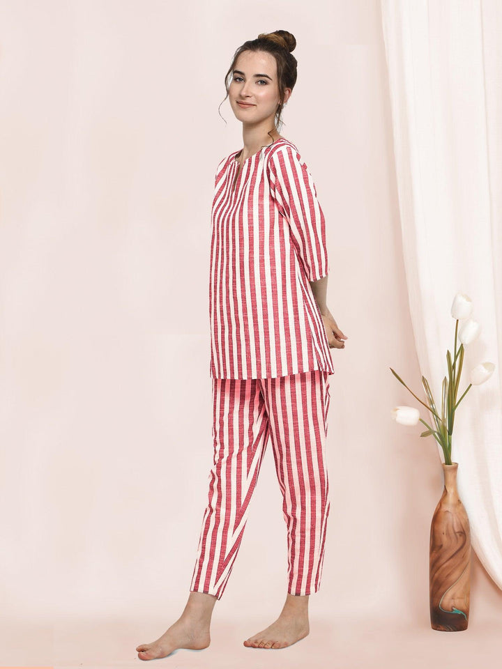 Red Stripe Pure Linen Summer Pajama Set - VJV Now