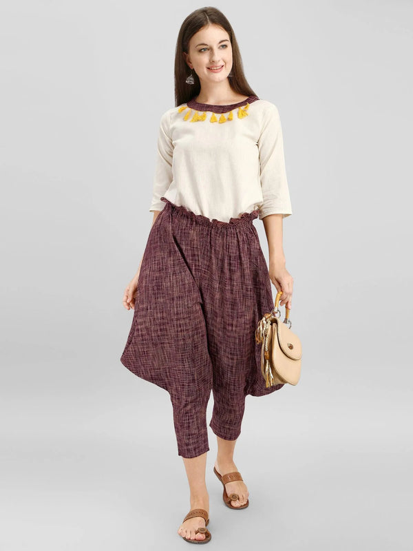 Rust High Waist Baggy Pants With Off-White Top - VJV Now