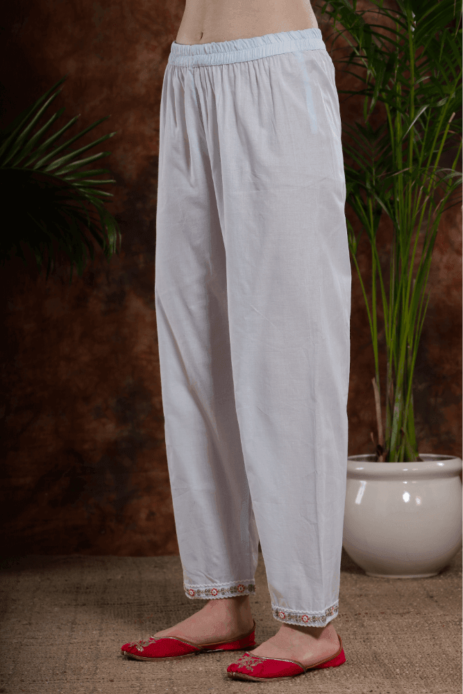 Sea blue Embroidered Kurti pants with cotton Dupatta set - VJV Now