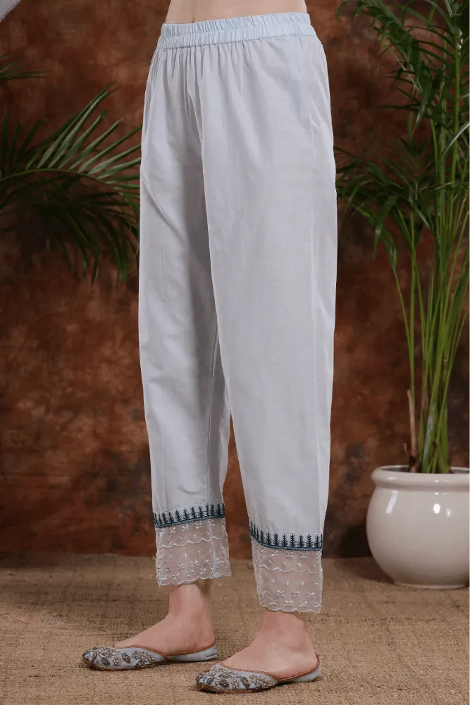 Sea blue embroidred cotton straight kurts suit with blue floral embroidered duppatta - VJV Now