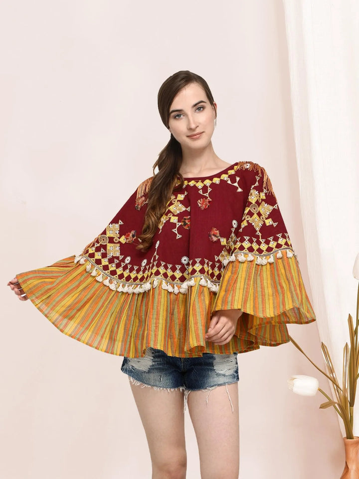 Snowflake Stripe Frilled Poncho - VJV Now