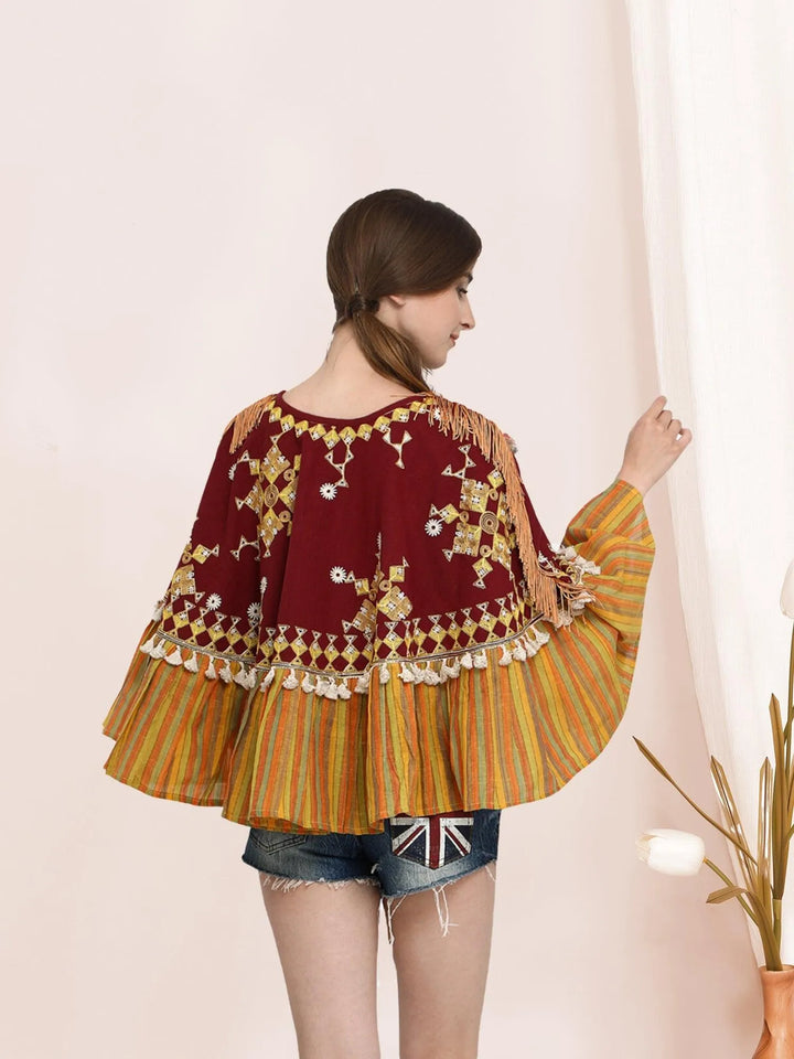 Snowflake Stripe Frilled Poncho - VJV Now