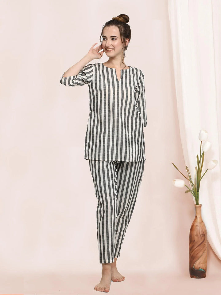 Stripe Grey Pure Cotton Pajama Lounge Wear - VJV Now