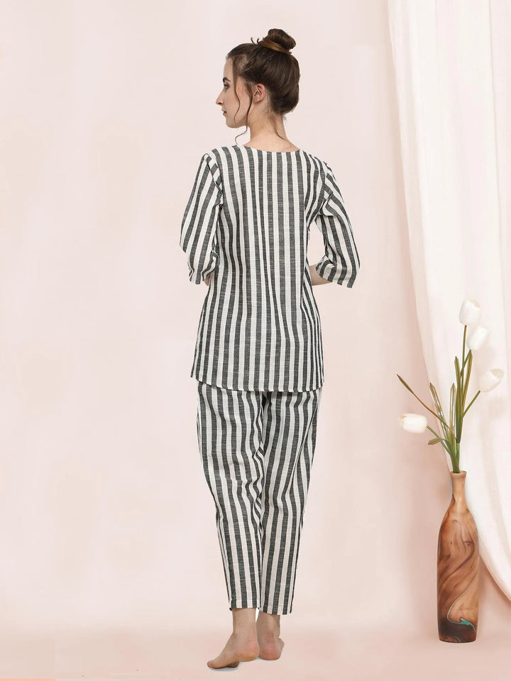 Stripe Grey Pure Cotton Pajama Lounge Wear - VJV Now