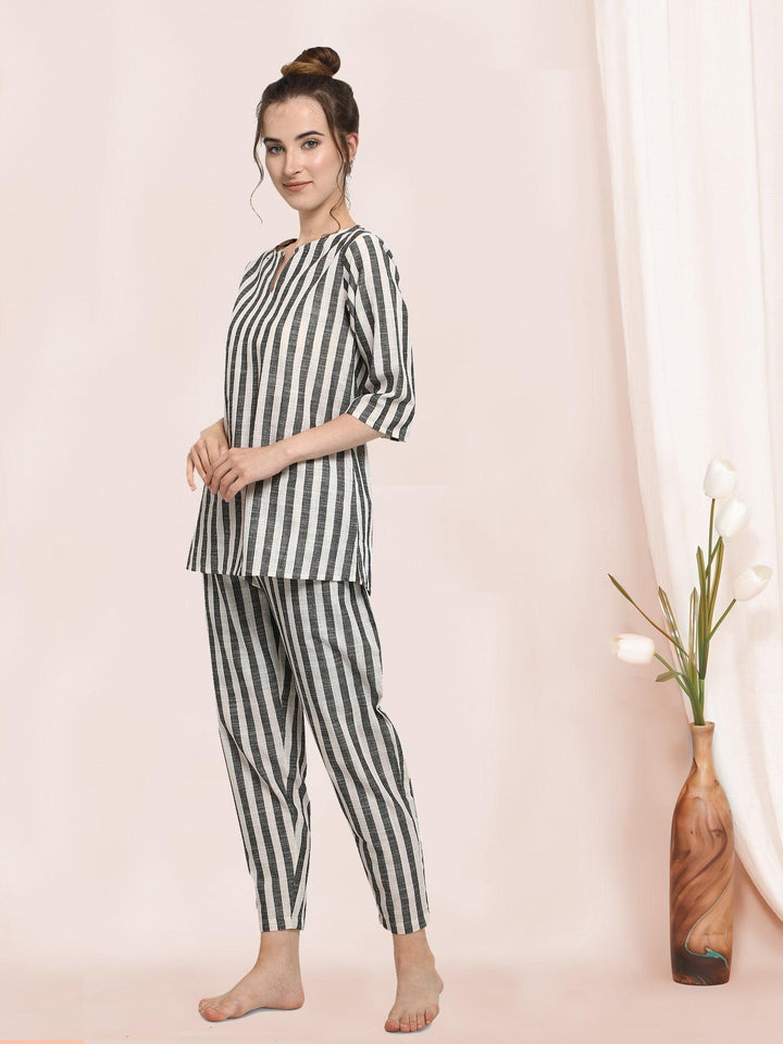 Stripe Grey Pure Cotton Pajama Lounge Wear - VJV Now