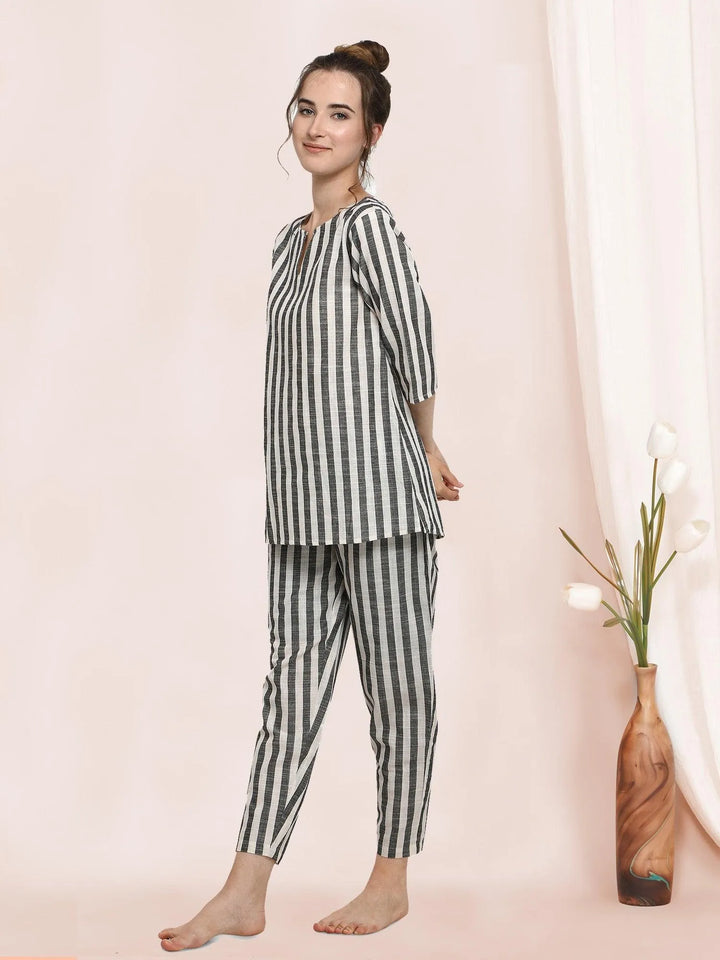 Stripe Grey Pure Cotton Pajama Lounge Wear - VJV Now