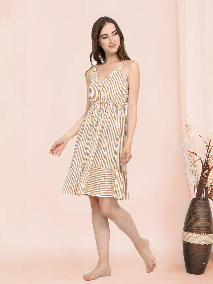 Stunning Yellow Stripe Sweetheart Nighty - VJV Now