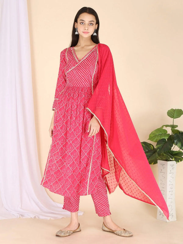 Traditional Gota Bandhani Printed Kurta Set with Dupatta - VJV Now