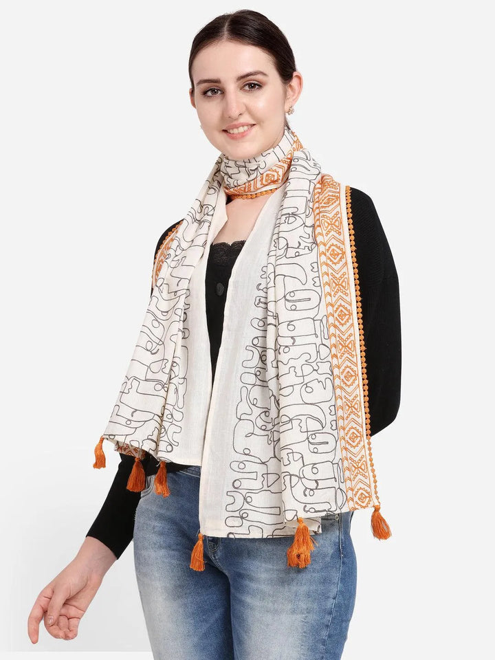 Tribal Offwhite Rust Khadi Stole - VJV Now