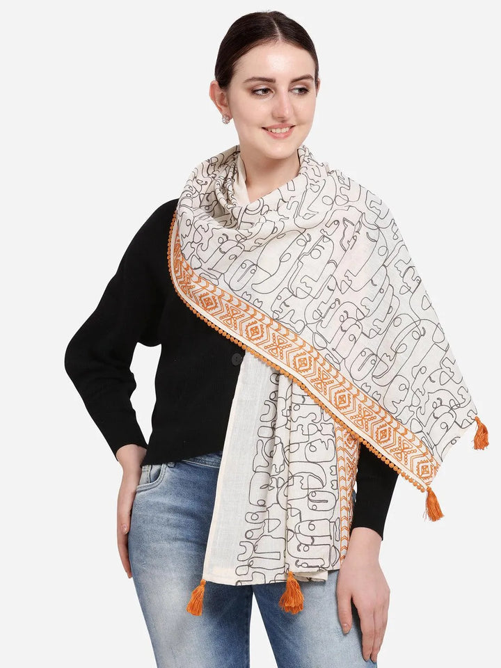 Tribal Offwhite Rust Khadi Stole - VJV Now