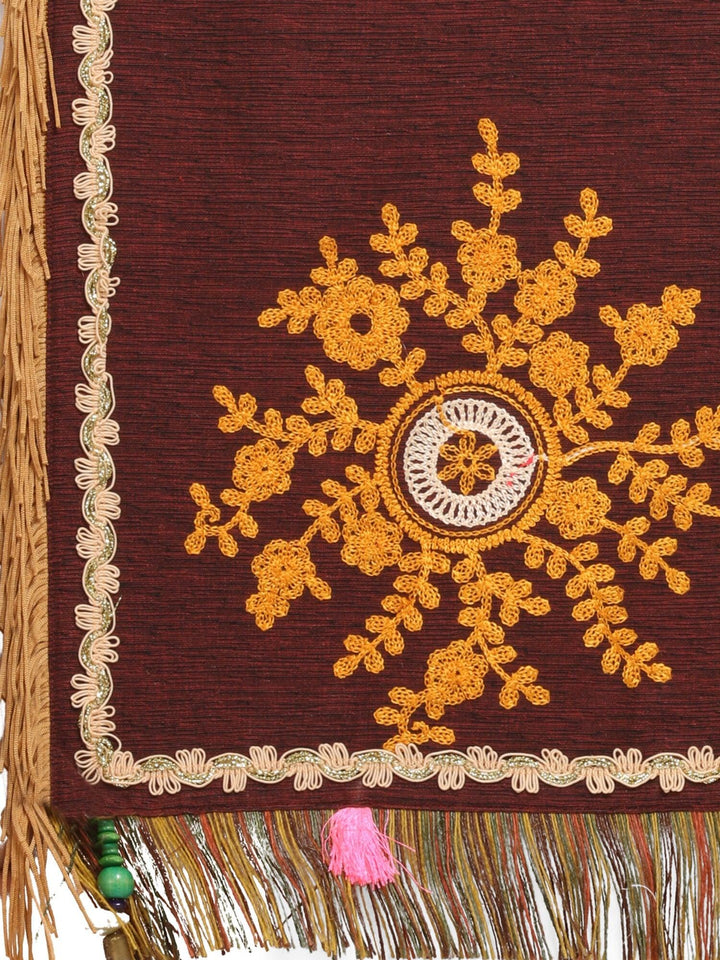 Wine Flower Bunch Embroidered Festive Dupatta - VJV Now