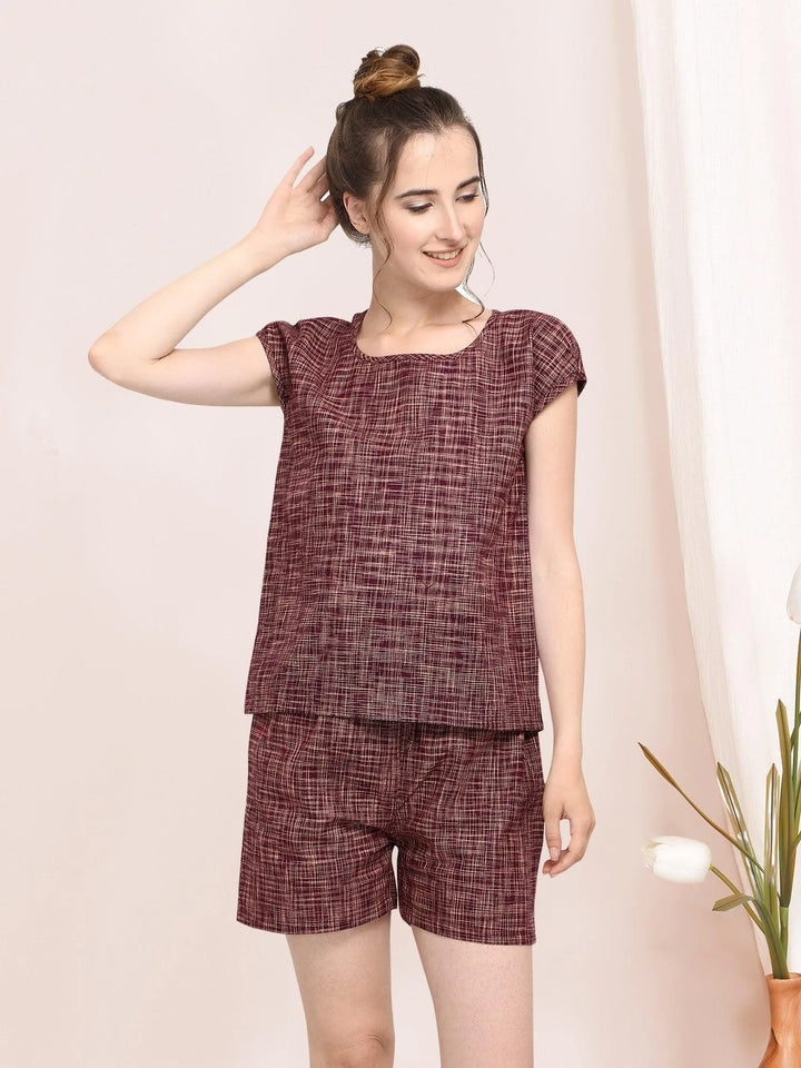 Wine Short Pant Nightwear Set For Summers - VJV Now