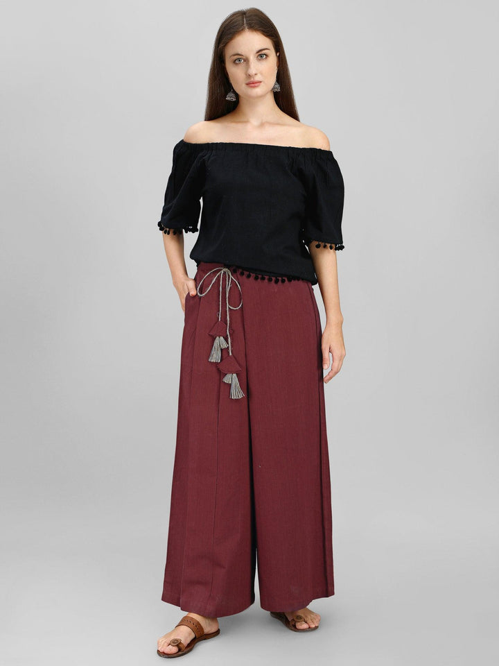 Wine Skirt Pants Co-ordinated Set With Black Top - VJV Now