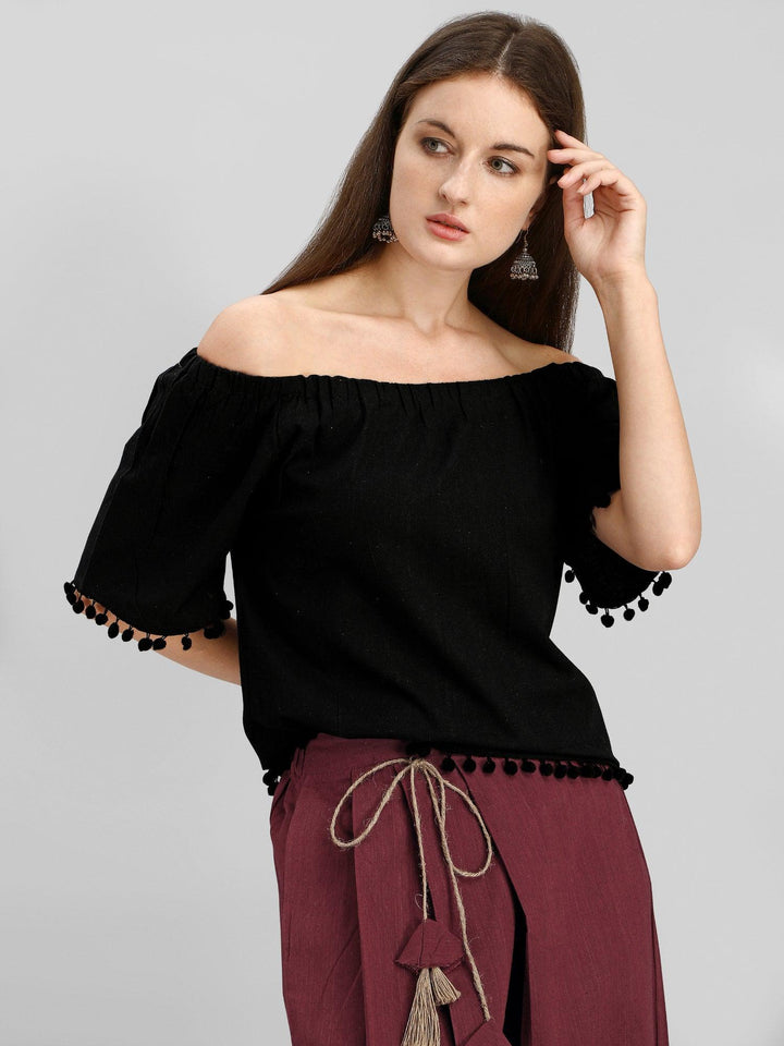 Wine Skirt Pants Co-ordinated Set With Black Top - VJV Now