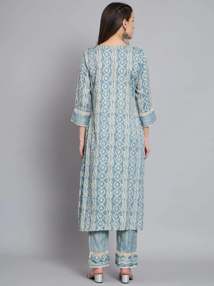 Women blue printed kurta with trouser - VJV Now