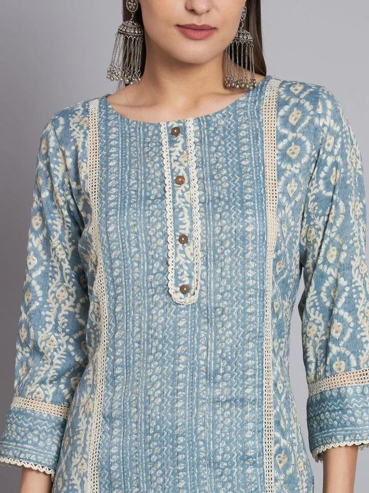 Women blue printed kurta with trouser - VJV Now