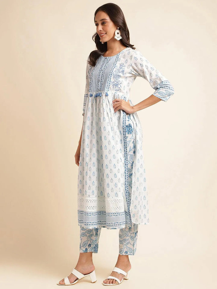 Women Ethnic Printed Regular sequined Cotton Kurta with Trousers & Dupatta - VJV Now