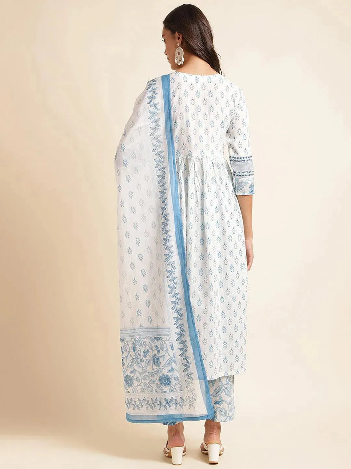 Women Ethnic Printed Regular sequined Cotton Kurta with Trousers & Dupatta - VJV Now