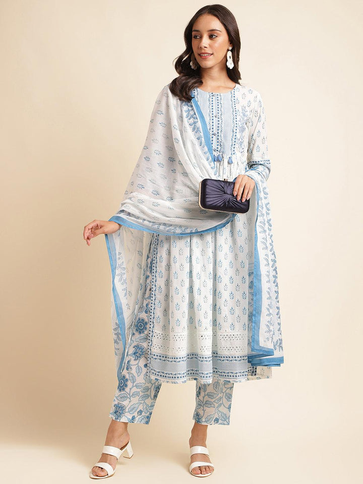 Women Ethnic Printed Regular sequined Cotton Kurta with Trousers & Dupatta - VJV Now