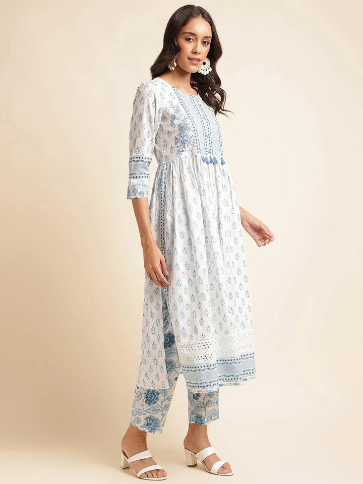 Women Ethnic Printed Regular sequined Cotton Kurta with Trousers & Dupatta - VJV Now