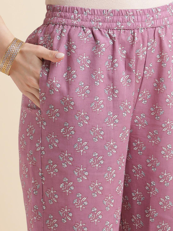 women purple printed kurta with pant and cotton printed dupatta - VJV Now