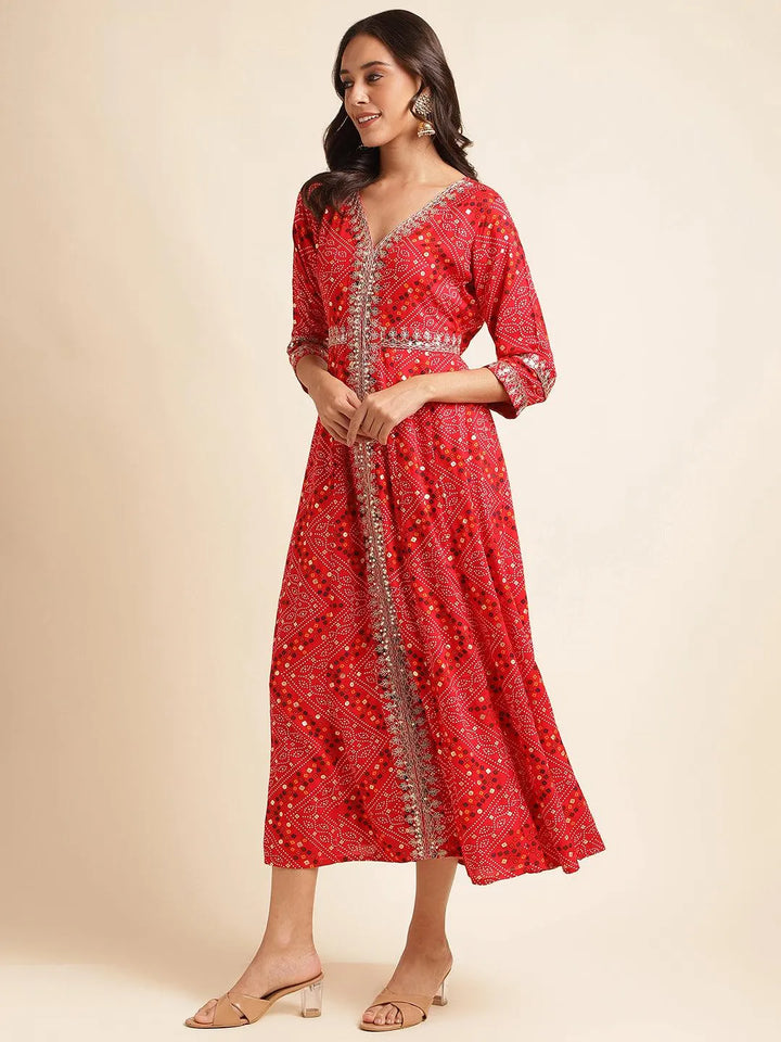 women red bandhani printed kurta - VJV Now