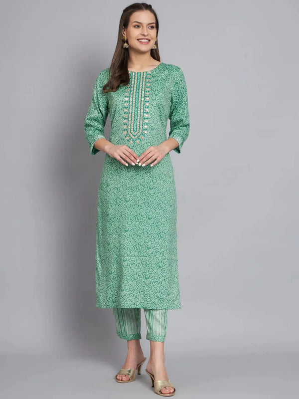 Womens green bandhani kurts with trouser - VJV Now