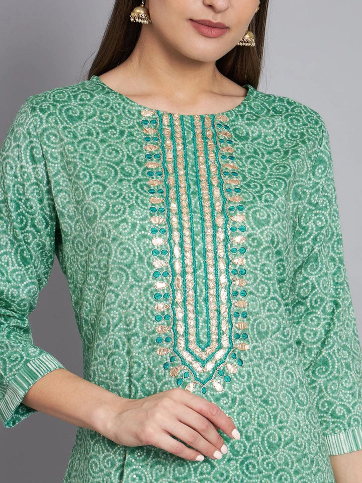 Womens green bandhani kurts with trouser - VJV Now