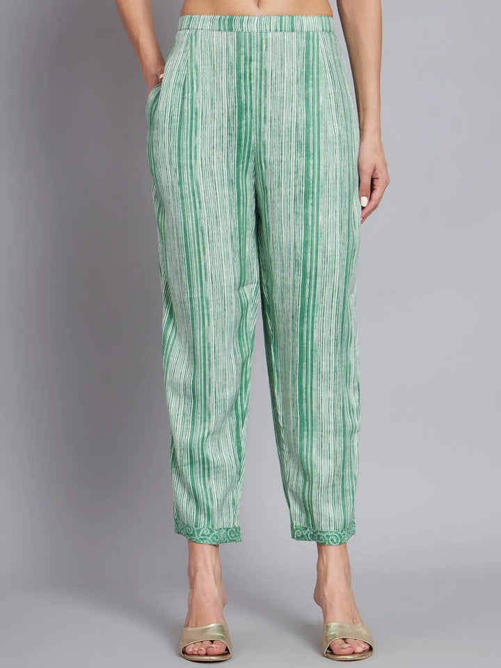 Womens green bandhani kurts with trouser - VJV Now