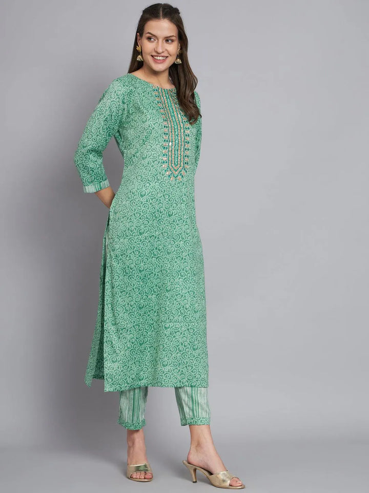 Womens green bandhani kurts with trouser - VJV Now